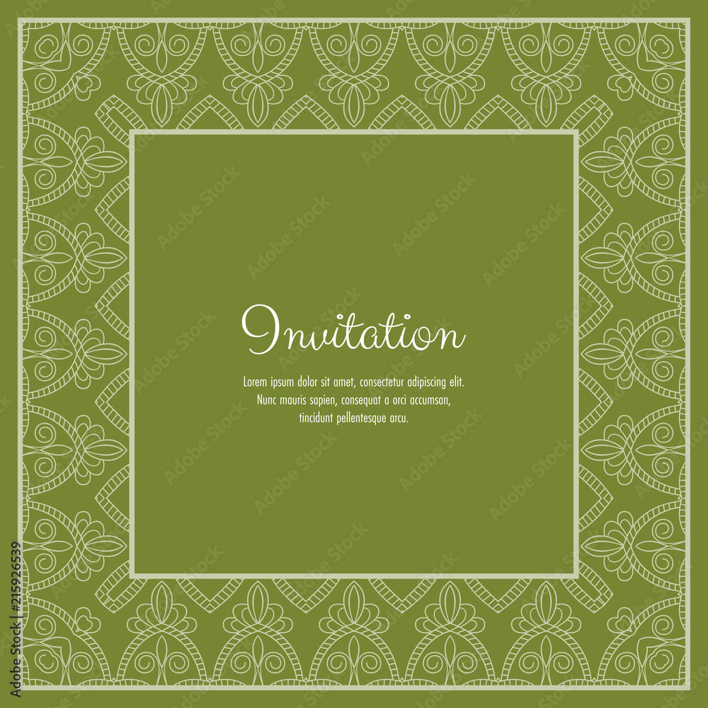 Abstract ornamental lace frame for greeting card or invitation. Vector Illustration