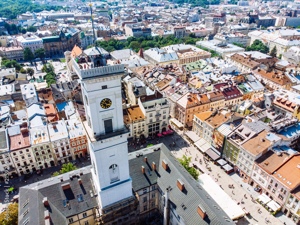 Fototapeta premium aerial view of old european city. tower of city hall