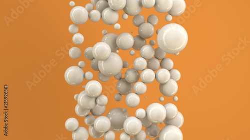 White spheres of random size on orange background