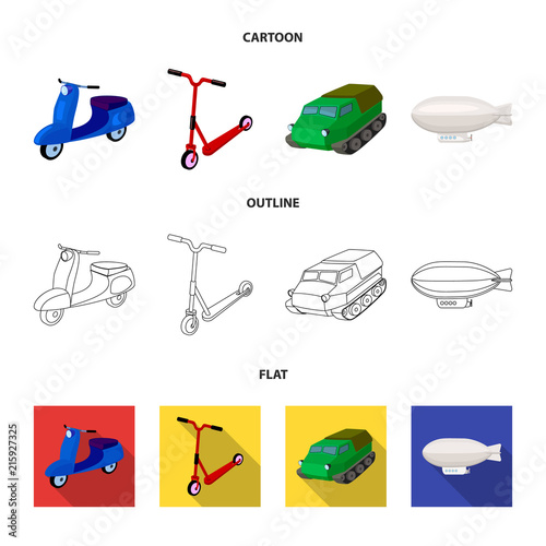 Motorcycle, scooter, armored personnel carrier, aerostat types of transport. Transport set collection icons in cartoon,outline,flat style vector symbol stock illustration web.