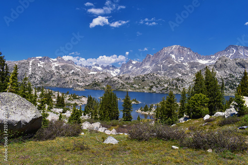 Wind River Range, Rocky Mountains, Wyoming, views from backpacking hiking trail to Titcomb Basin from Elkhart Park Trailhead going past Hobbs, Seneca, Island, Upper and Lower Jean Lakes as well as Pho photo