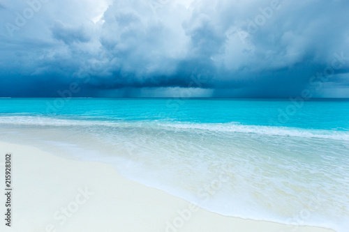Maldives beach resort panoramic landscape. Summer vacation travel holiday background concept. Maldives paradise beach. © Pakhnyushchyy