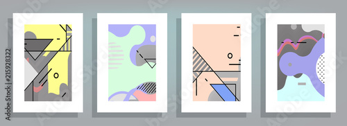 Covers templates set with graphic geometric elements. Applicable for brochures, posters, covers and banners. Vector illustrations.