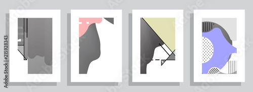 Covers templates set with graphic geometric elements. Applicable for brochures, posters, covers and banners. Vector illustrations.