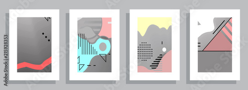 Covers templates set with graphic geometric elements. Applicable for brochures, posters, covers and banners. Vector illustrations.