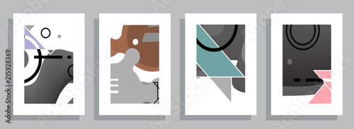 Covers templates set with graphic geometric elements. Applicable for brochures, posters, covers and banners. Vector illustrations.