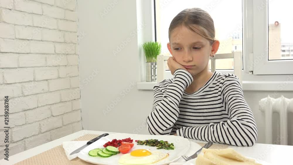 Sick Child Couldn't Eat Breakfast in Kitchen, Looking Food Meal, No Appetite 4K Sick Child Couldn't Eat Breakfast in Kitchen, Looking Food Meal, No Appetite 4K
