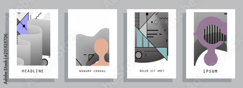 Covers templates set with graphic geometric elements. Applicable for brochures, posters, covers and banners. Vector illustrations.