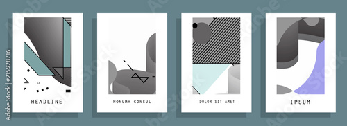 Covers templates set with graphic geometric elements. Applicable for brochures, posters, covers and banners. Vector illustrations.