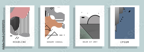 Covers templates set with graphic geometric elements. Applicable for brochures, posters, covers and banners. Vector illustrations.