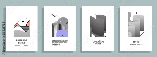 Covers templates set with graphic geometric elements. Applicable for brochures, posters, covers and banners. Vector illustrations.