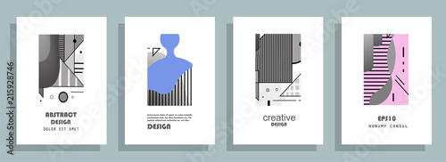 Covers templates set with graphic geometric elements. Applicable for brochures, posters, covers and banners. Vector illustrations.