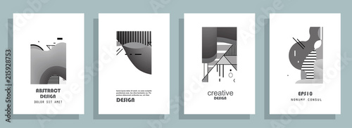 Covers templates set with graphic geometric elements. Applicable for brochures, posters, covers and banners. Vector illustrations.