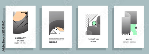 Covers templates set with graphic geometric elements. Applicable for brochures, posters, covers and banners. Vector illustrations.