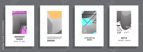 Covers templates set with graphic geometric elements. Applicable for brochures, posters, covers and banners. Vector illustrations.