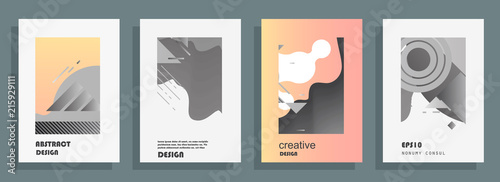 Covers templates set with graphic geometric elements. Applicable for brochures, posters, covers and banners. Vector illustrations.