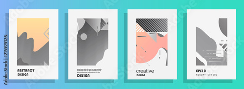 Covers templates set with graphic geometric elements. Applicable for brochures, posters, covers and banners. Vector illustrations.