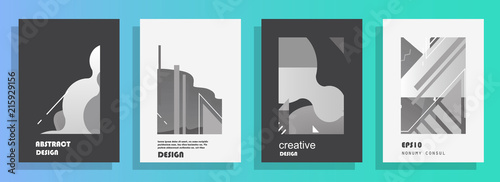 Covers templates set with graphic geometric elements. Applicable for brochures, posters, covers and banners. Vector illustrations.