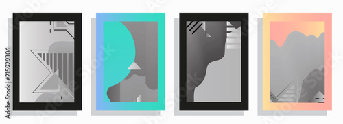 Covers templates set with graphic geometric elements. Applicable for brochures, posters, covers and banners. Vector illustrations.