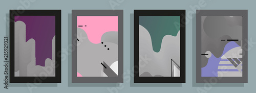 Covers templates set with graphic geometric elements. Applicable for brochures, posters, covers and banners. Vector illustrations.