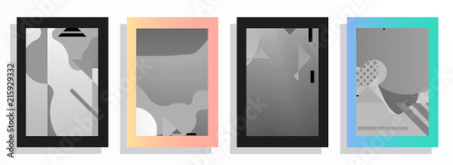 Covers templates set with graphic geometric elements. Applicable for brochures, posters, covers and banners. Vector illustrations.