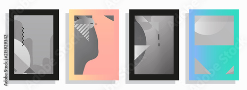 Covers templates set with graphic geometric elements. Applicable for brochures, posters, covers and banners. Vector illustrations.