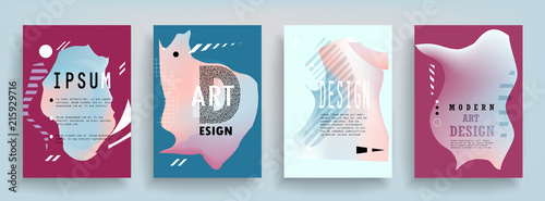 Covers templates set with graphic geometric elements. Applicable for brochures, posters, covers and banners. Vector illustrations.