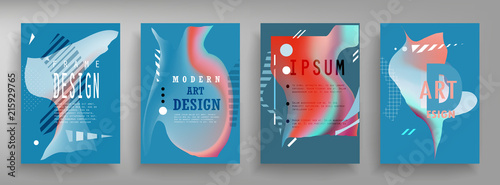 Covers templates set with graphic geometric elements. Applicable for brochures, posters, covers and banners. Vector illustrations.