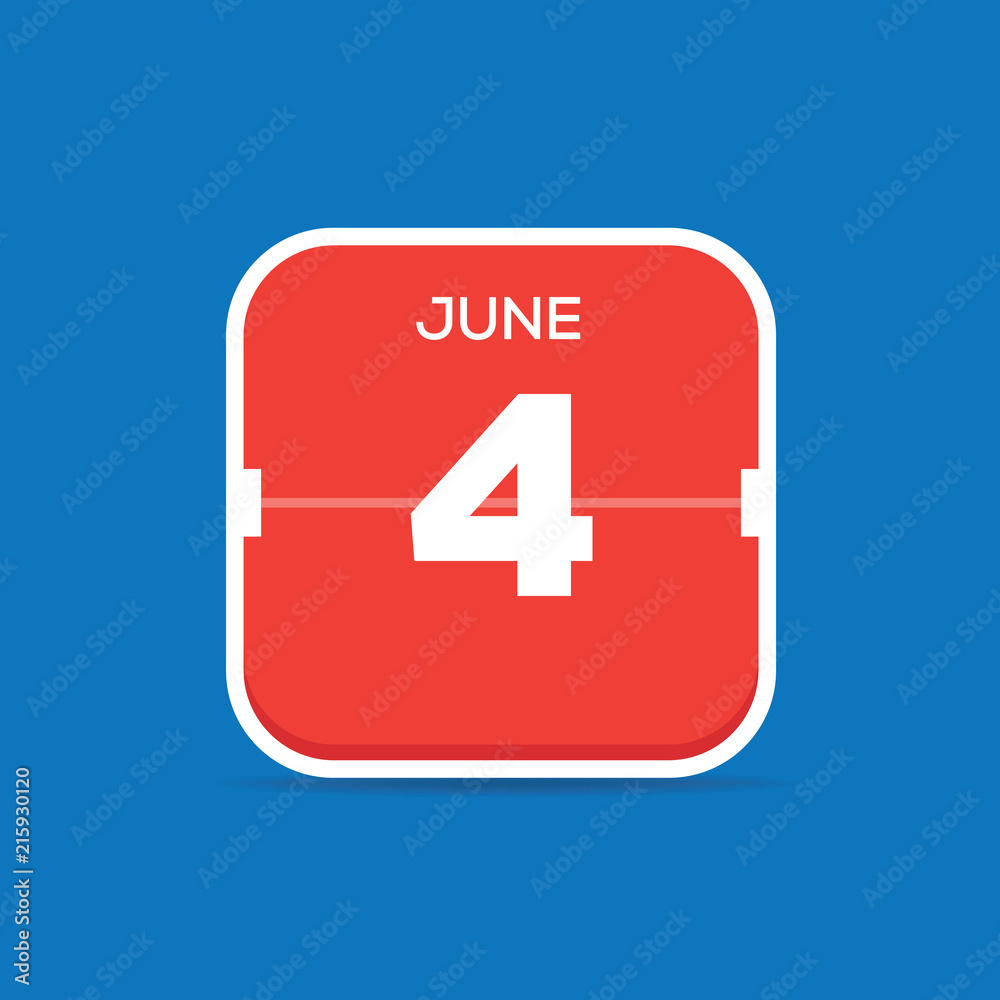 June 4 Calendar Flat Icon June 4 Calendar Flat Icon