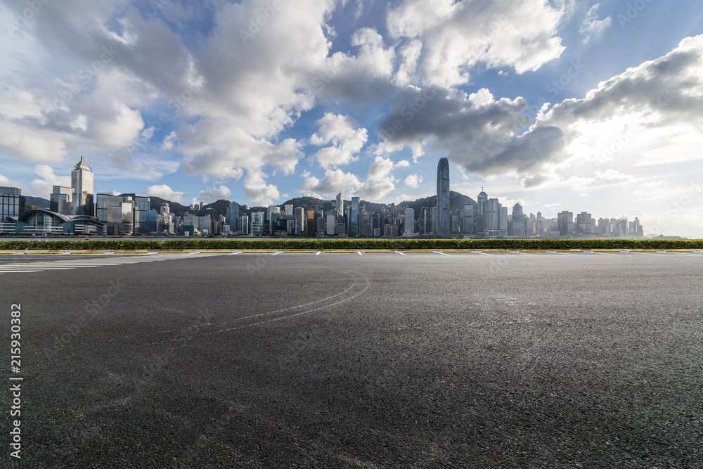 Panoramic skyline and modern business office buildings with empty road,empty concrete square floor