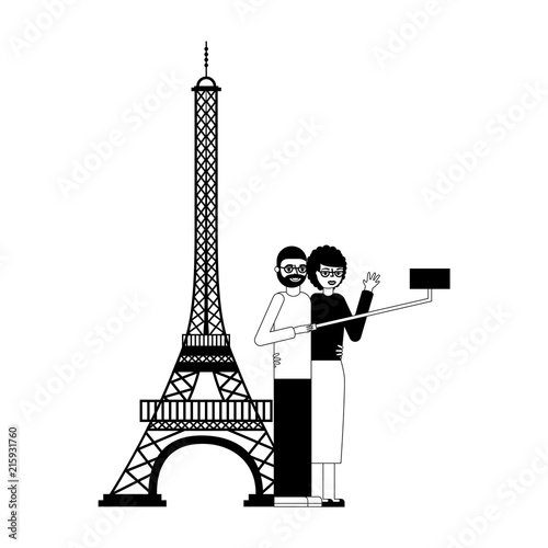 grandparents couple making selfie eiffel tower scene