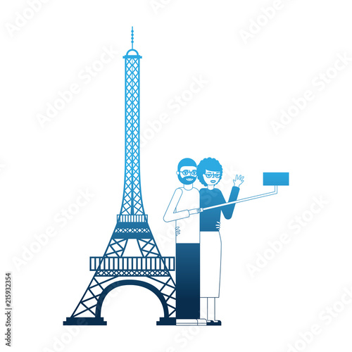grandparents couple making selfie eiffel tower scene