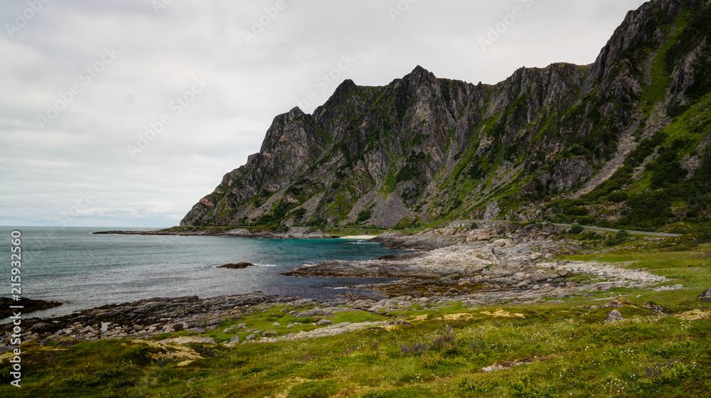Landscape with coastline of Andoya island near Stave village, vesteralen, Norway