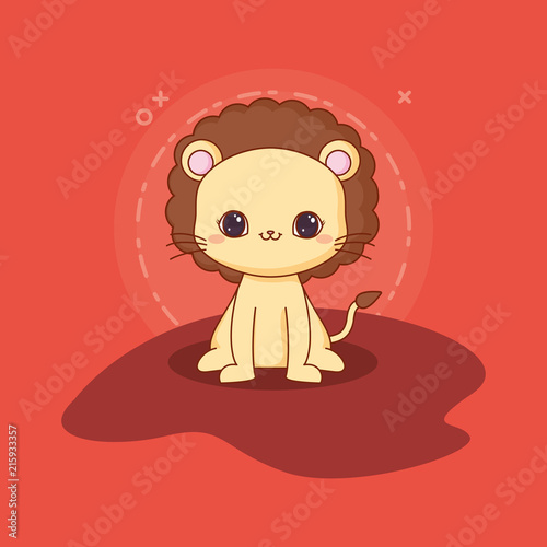 kawaii lion icon over red background, colorful design. vector illustration