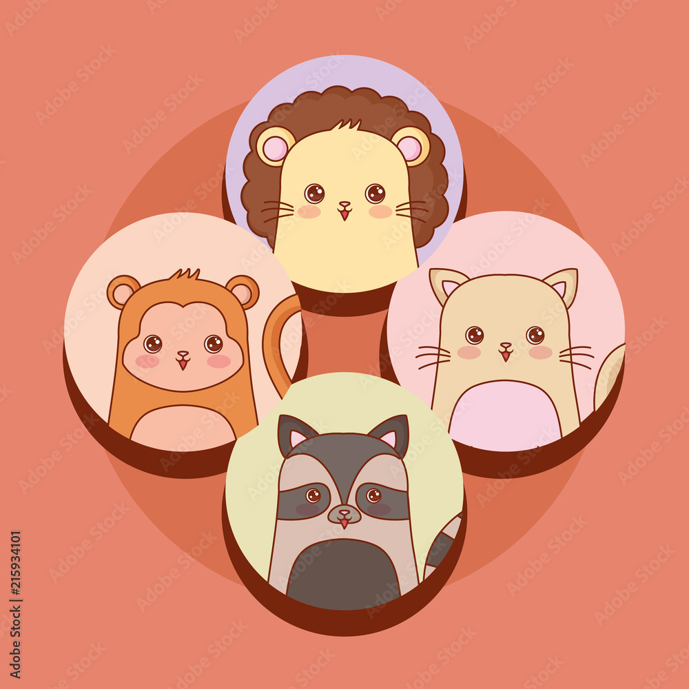 Fototapeta premium Kawaii animals over orange background, colorful design. vector illustration