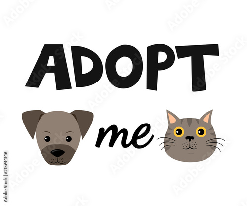 Vector flat cartoon dog and cat illustration icon design. Adopt me. Help homeless animal concept. Isolated on white background