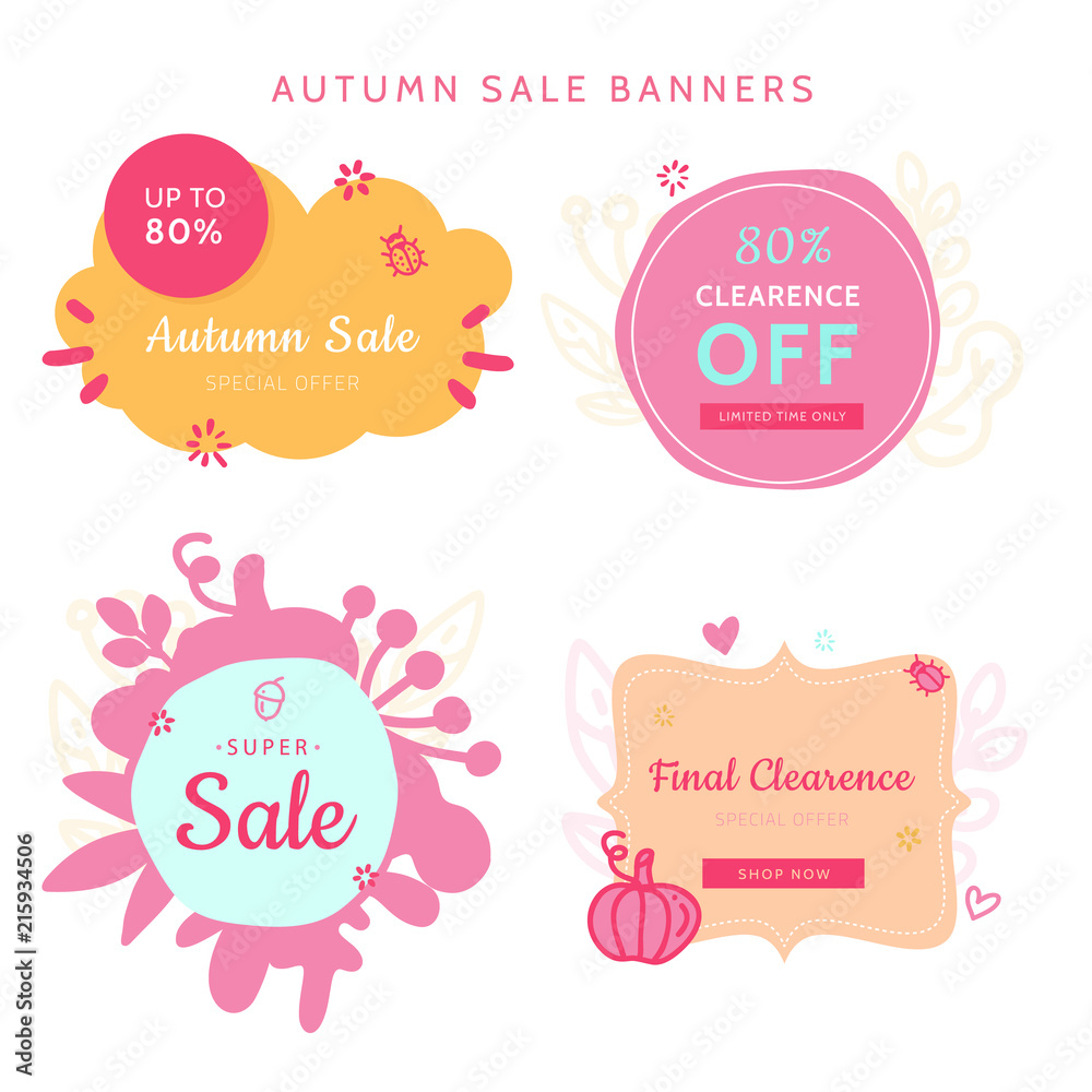 Autumn sale vector badges, label. Gentle design for beauty, fashion industry. Season clearence discount stamp set with line art leaves, pumpkin, bugs. Autumn sale vector badges, label. Gentle design for beauty, fashion industry. Season clearence discount stamp set with line art leaves, pumpkin, bugs.