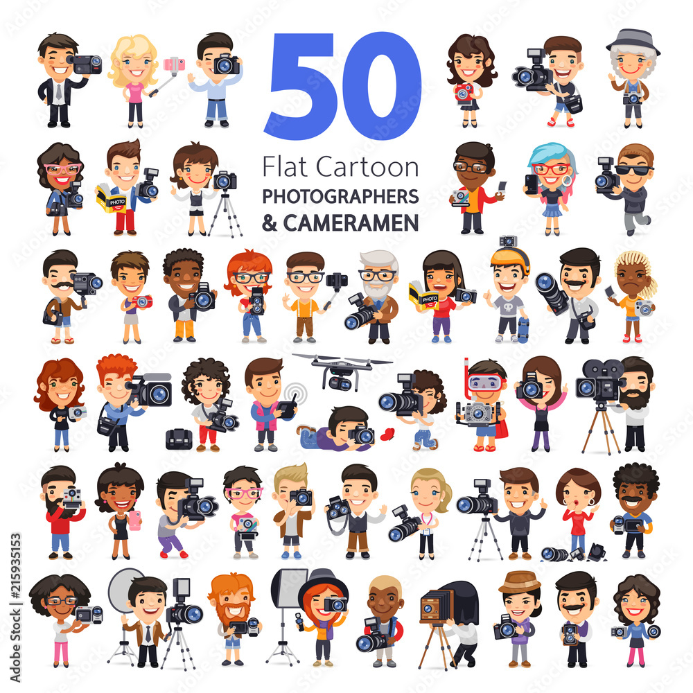 Photographers and Cameramen Flat Cartoon Big Collection Photographers and Cameramen Flat Cartoon Big Collection