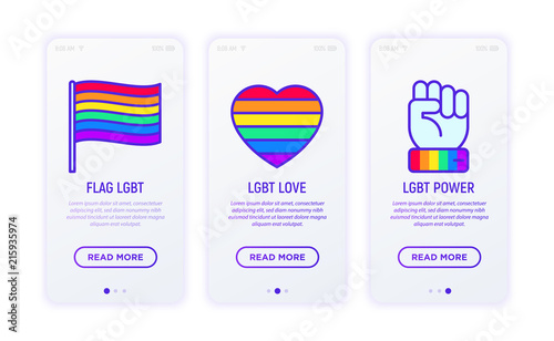 LGBT thin line icons: free love, flag, support, LGBT rights. Modern vector illustrationfor user mobile app. photo