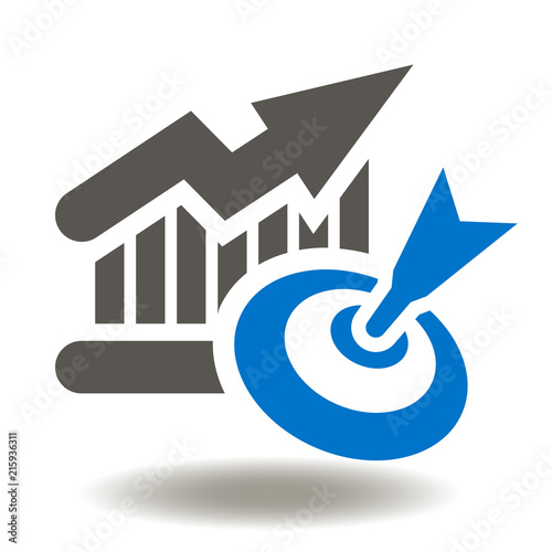 Growth chart with target icon vector. Goal success business illustration. Increase graph and purpose sign.