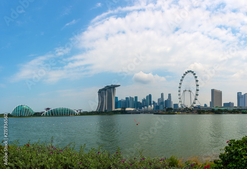 Beautiful panorama landscape tourist attractions in Singapore city Marina Bay Sand Casino Hotel Downtown Singapore