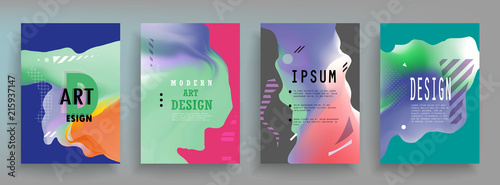 Covers templates set with graphic geometric elements. Applicable for brochures, posters, covers and banners. Vector illustrations.