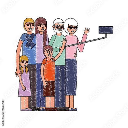 happy grandparents and parents with kids making selfie