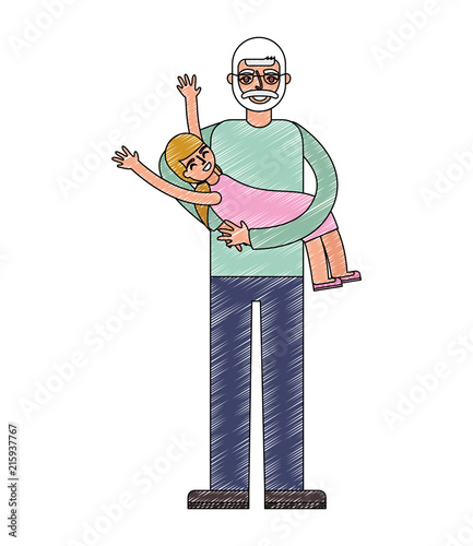 happy grandpa carrying her granddaughter