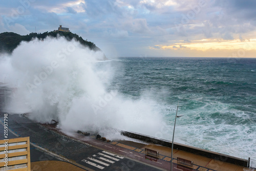 Waves breaking on New Promenade of San Sebastian, Spain photo