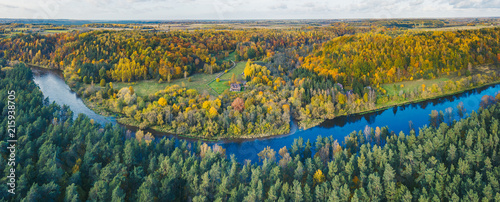 Drone aerial view of Neris Regional Park, Lithuania