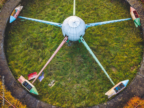 Drone aerial view of abandoned amusement park photo