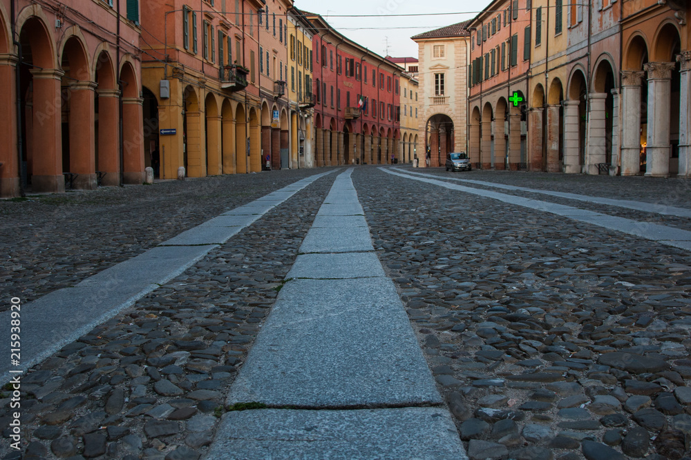 Wallpaper background of a street with colorful edifices.