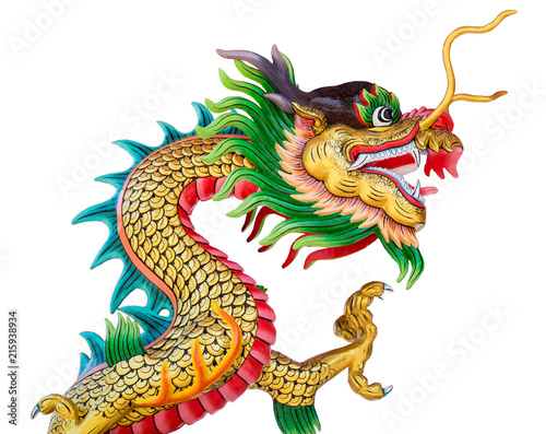 Colorful dragon statue isolated on white background