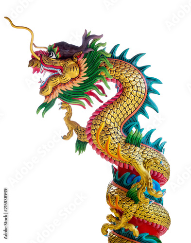 Colorful dragon statue isolated on white background